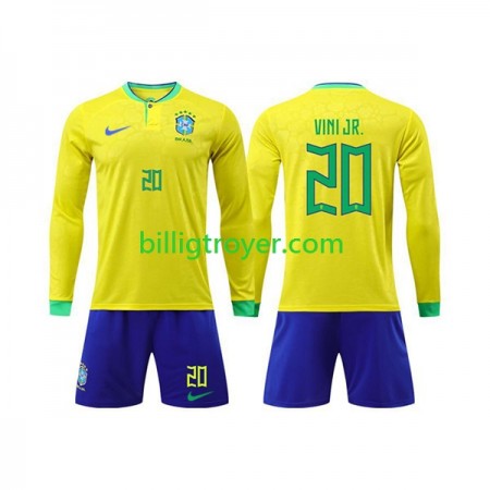 Billige Fotballdrakter Brasil Vinicius Junior 20 Barn Hjemmedraktsett VM I Fotball 2022 Langermet